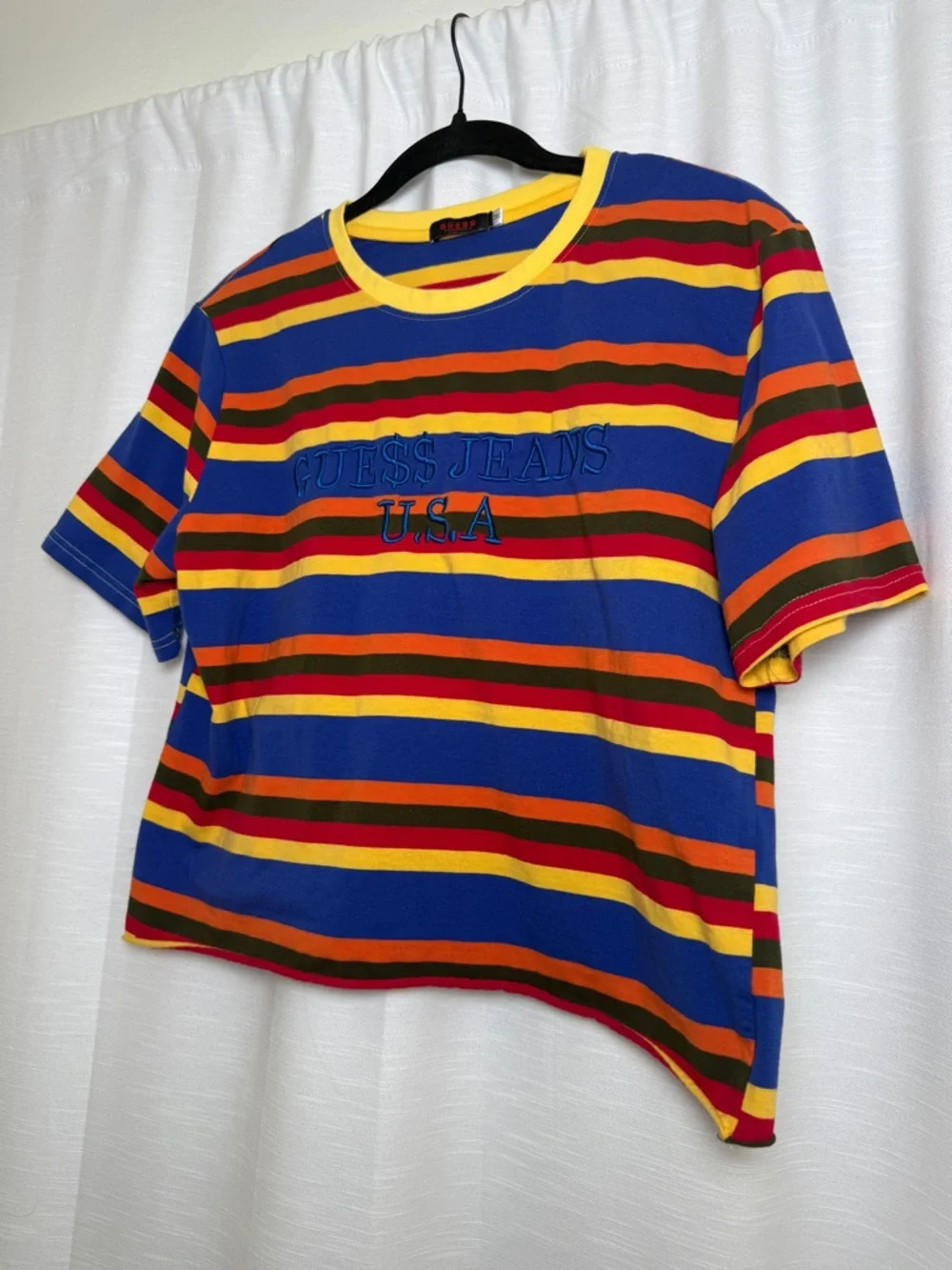Guess Jeans USA Striped Graphic Tee Blue Multicolor Logo T Shirt | Size M - Picture 6 of 10